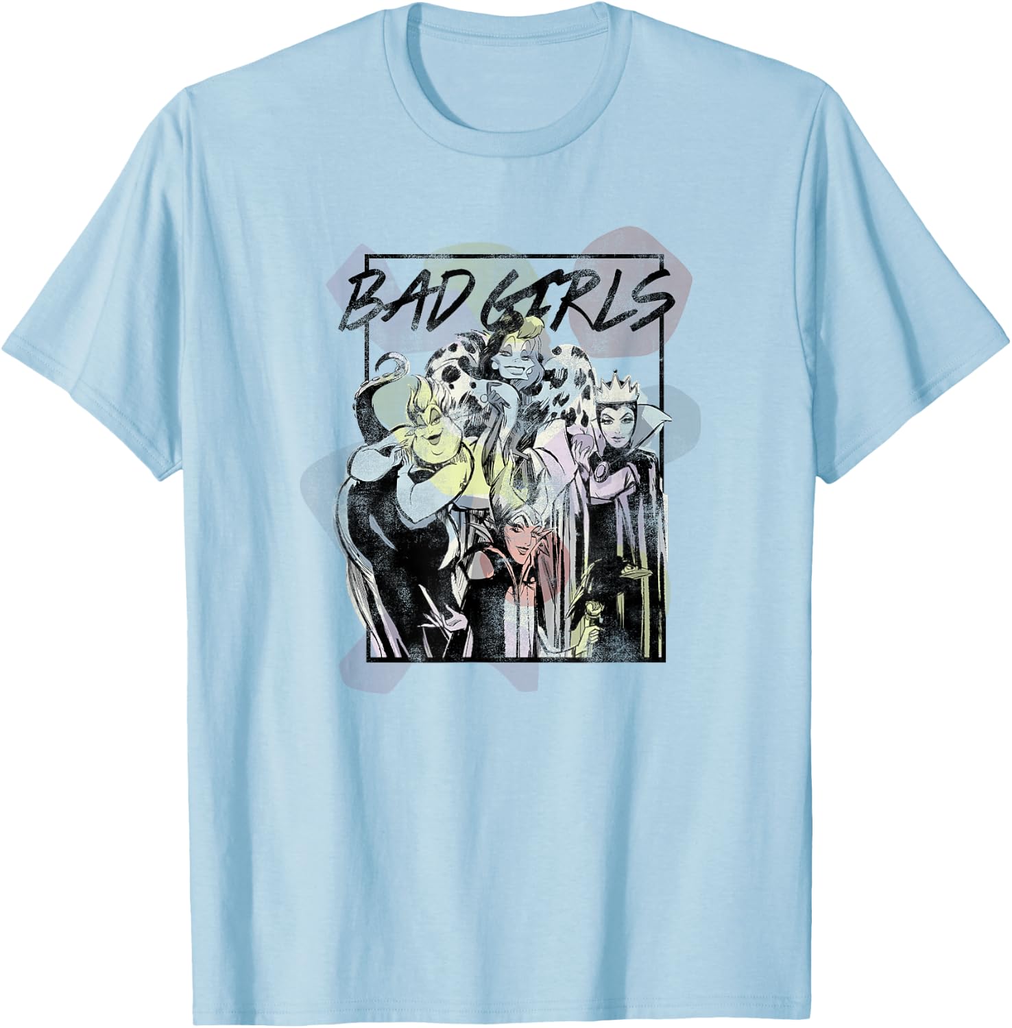 Disney Villains Bad Girls Sketch Poster T-Shirt - T-Shirt | Light Blue