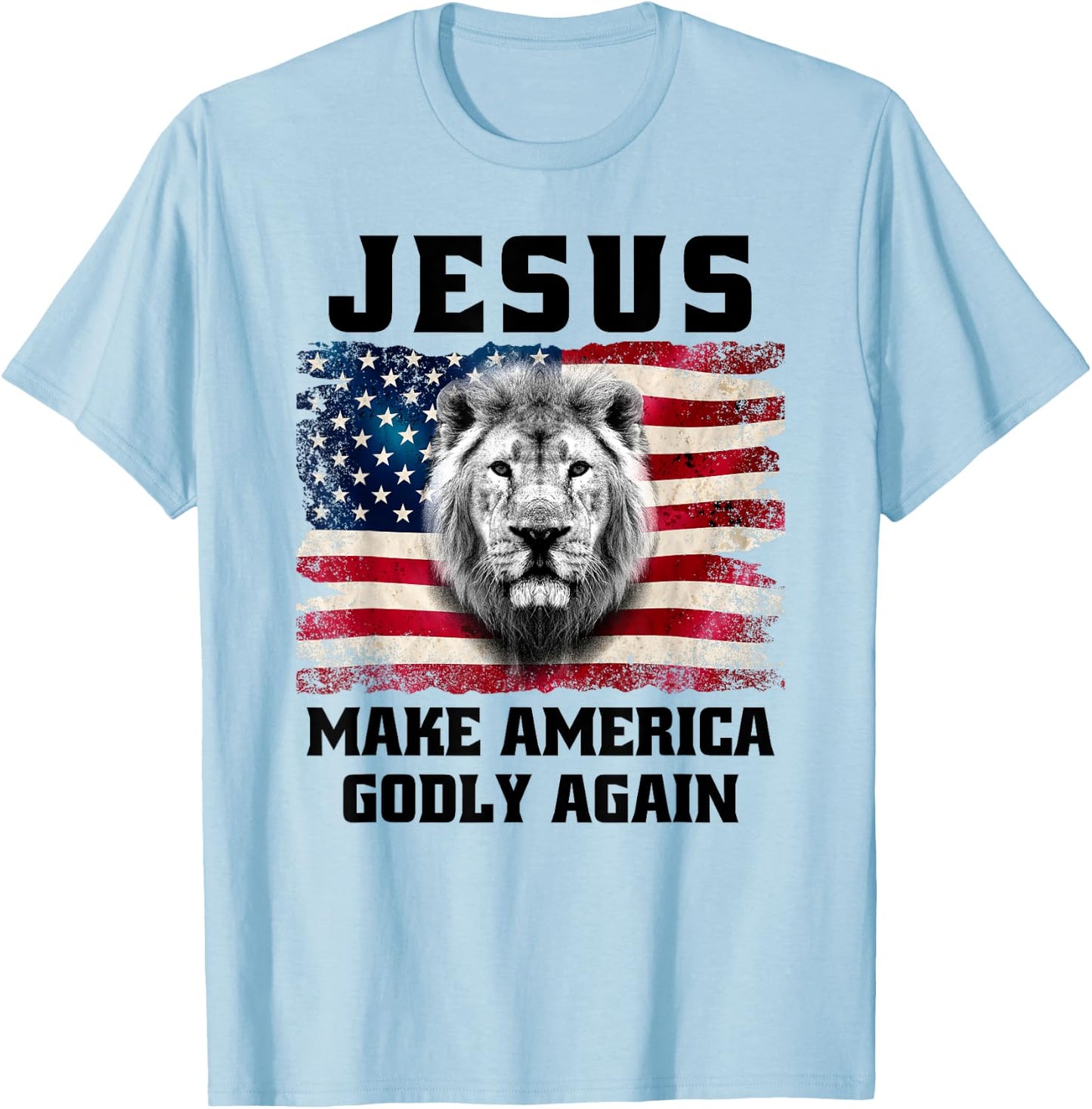 Christian Faith Jesus Make America Godly Again USA Flag T-Shirt - T-Shirt | Light Blue