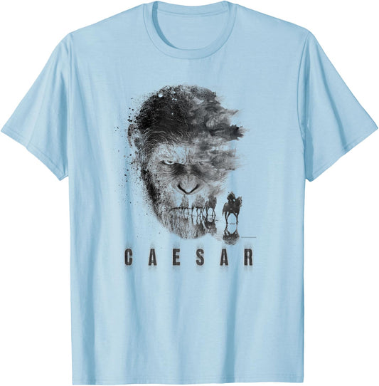 War for The Planet of The Apes Monochrome Caesar & Riders T-Shirt - T-Shirt | Light Blue