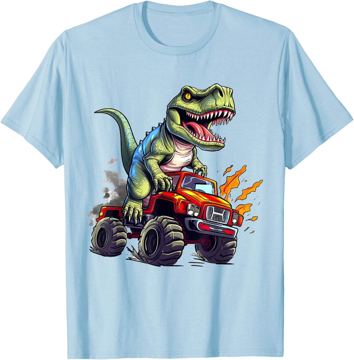 Dinosaur Riding Monster Truck Present For Boys Kids Adult T-Shirt - T-Shirt | Light Blue