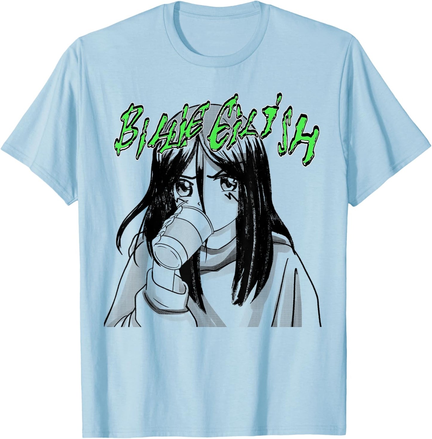 Official Billie Eilish Coffee Animated Small T-Shirt - T-Shirt | Light Blue