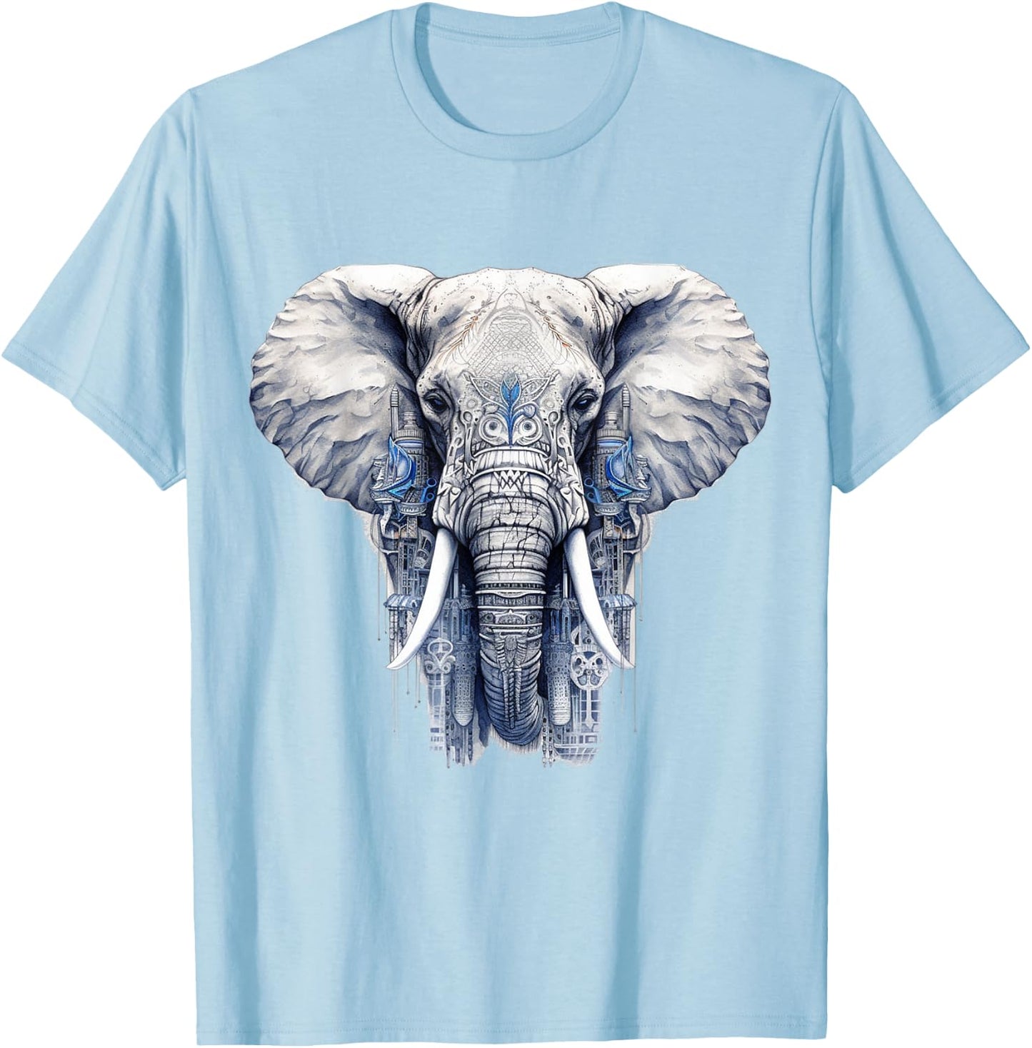 Elephant Artwork - Animal Motif Art Animal Elephant T-Shirt - T-Shirt | Light Blue