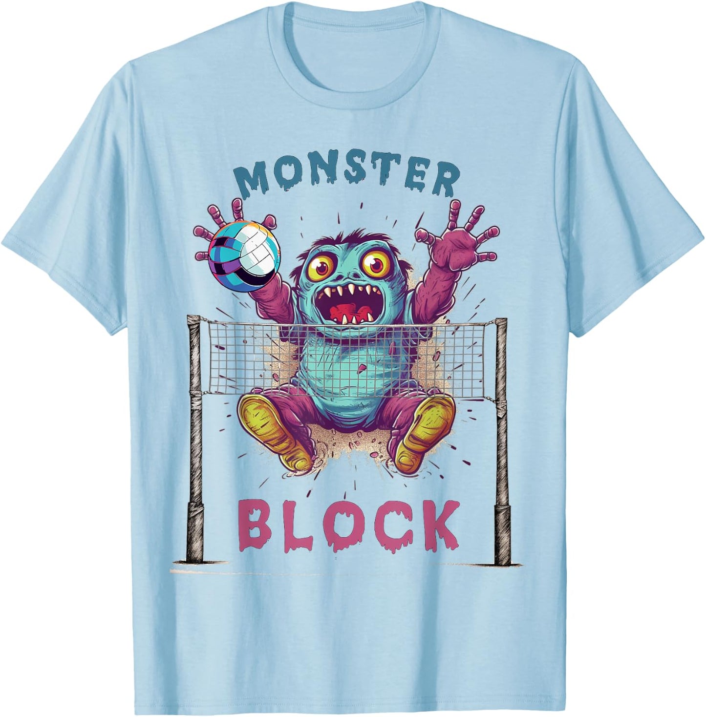 Funny Volleyball Women Monster Player Blocker T-Shirt - T-Shirt | Light Blue