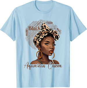 Aquarius Zodiac Black Queen Melatonin Birthday Astrology T-Shirt - T-Shirt | Light Blue