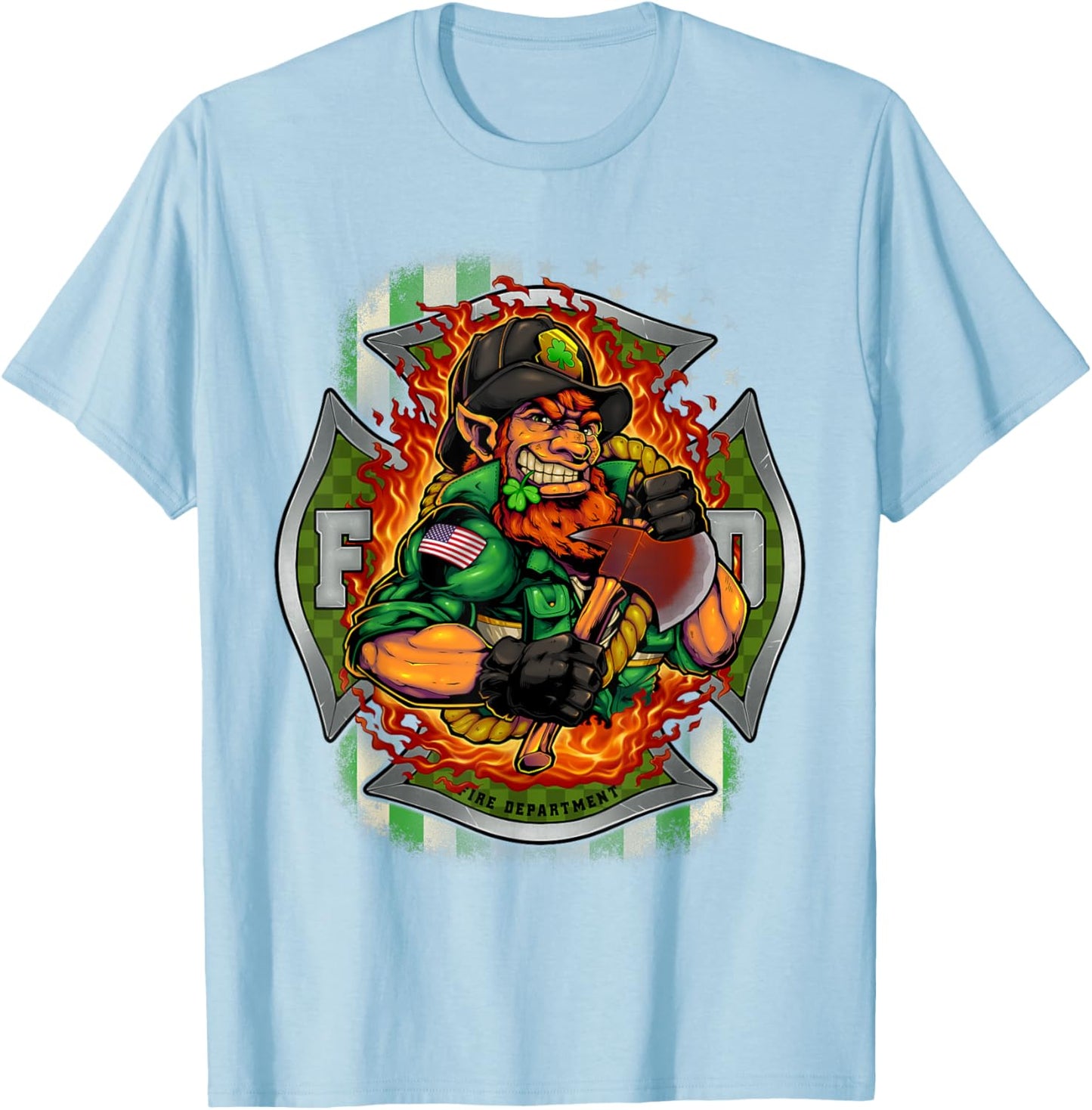 Cute Funny St Patrick's Day Shirt Leprechaun Firefighter T-Shirt - T-Shirt | Light Blue
