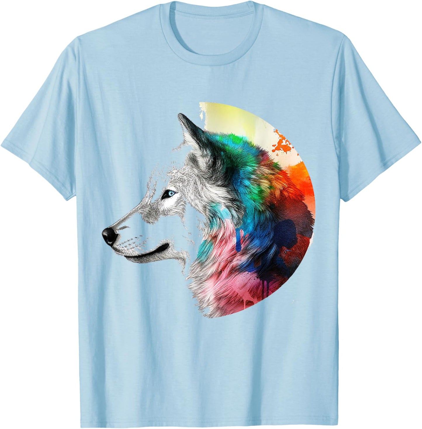 Wolf Colorful Artwork | Animal Motif Wolf T-Shirt - T-Shirt | Light Blue