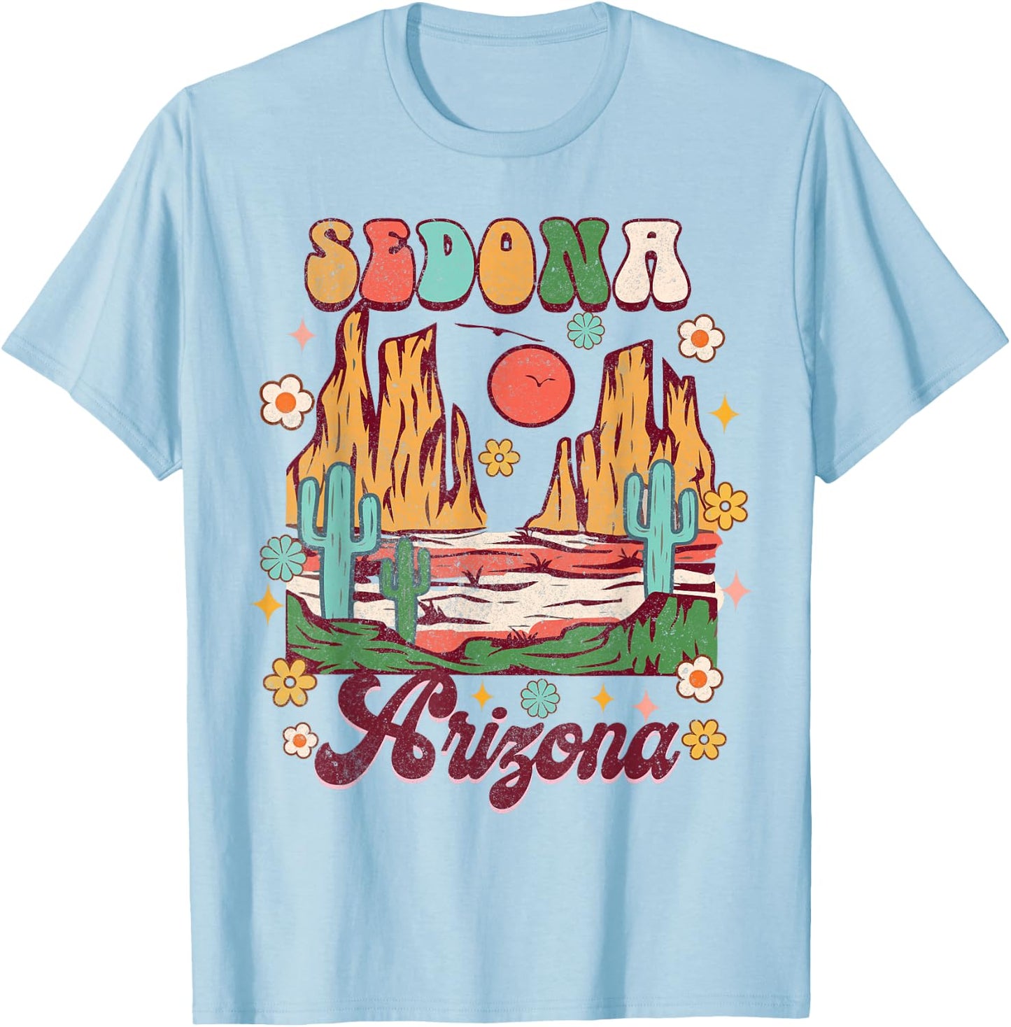 Sedona Arizona Exploring Nature Lover Bachelorette Groovy T-Shirt - T-Shirt | Light Blue