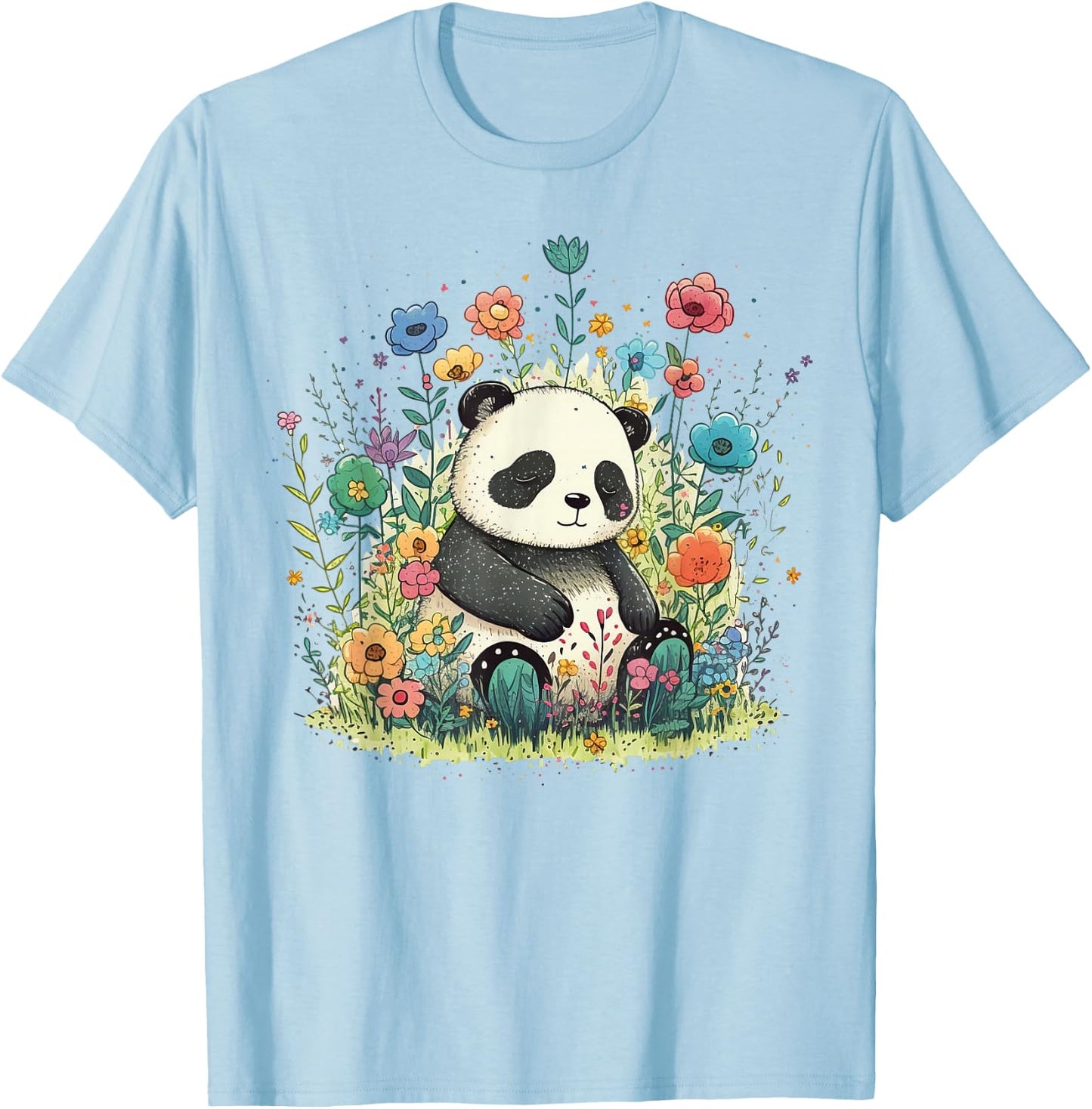 Cute Baby Panda on Panda Children and Panda Kids T-Shirt - T-Shirt | Light Blue