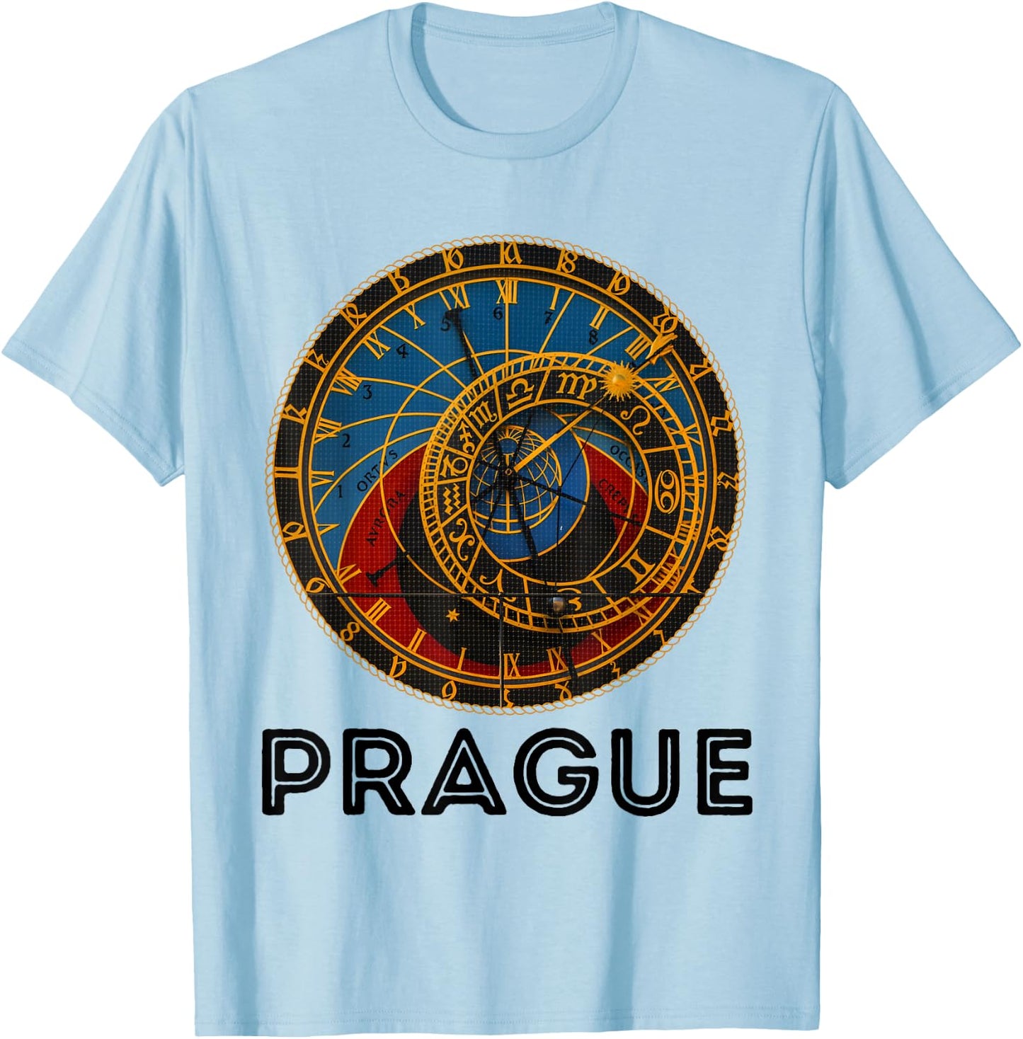 Prague Czech Republic Souvenir Astronomical Clock Prague T-Shirt - T-Shirt | Light Blue