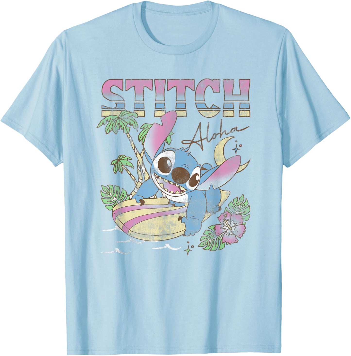 Disney Lilo & Stitch Aloha Tropic Surf Stitch T-Shirt - T-Shirt | Light Blue