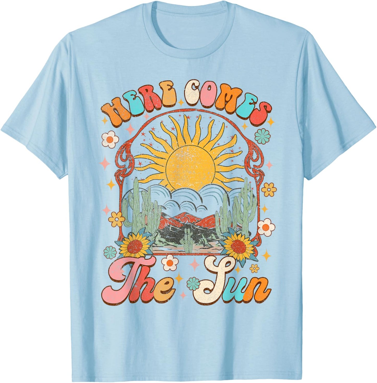 Here Comes The Sun Summer Vibes Summertime Vacation Groovy Women T-Shirt - T-Shirt | Light Blue
