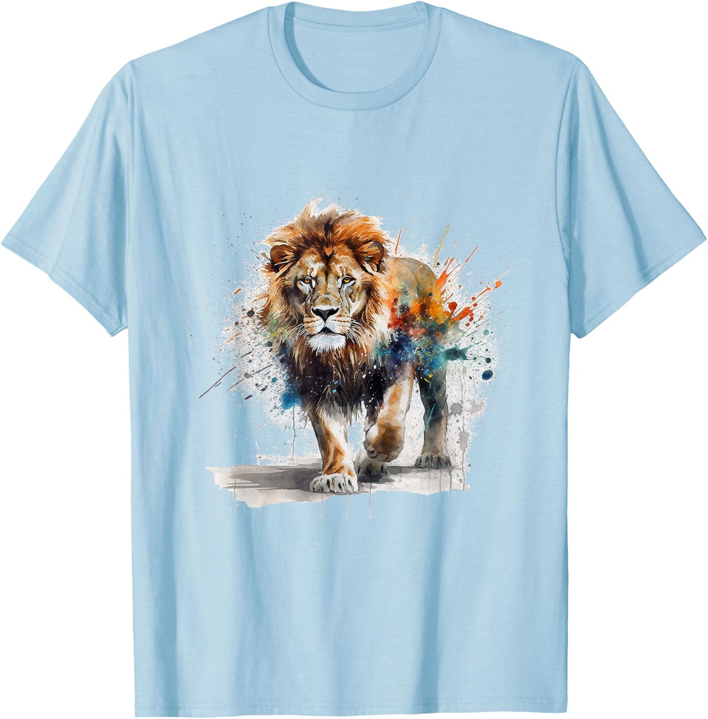 Lion Artwork - Colourful Art Zoo Animal Lion T-Shirt - T-Shirt | Light Blue