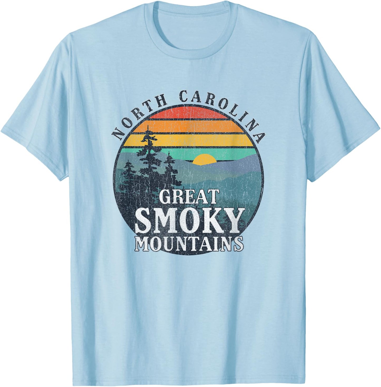 Great Smoky Mountains National Park Retro Sunset T-Shirt - T-Shirt | Light Blue
