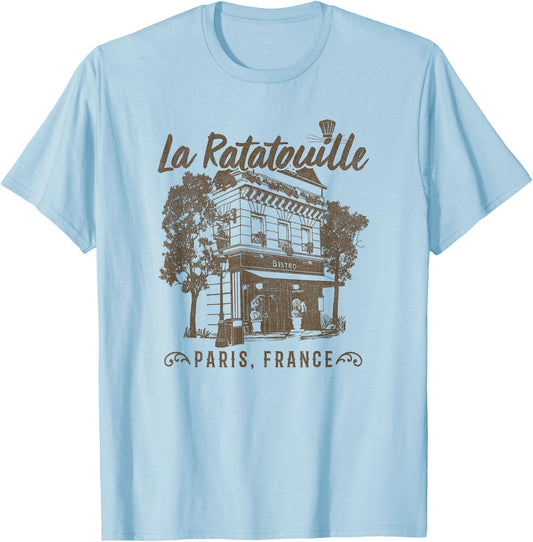 Disney Pixar Ratatouille Paris, France Vintage Restaurant T-Shirt - T-Shirt | Light Blue