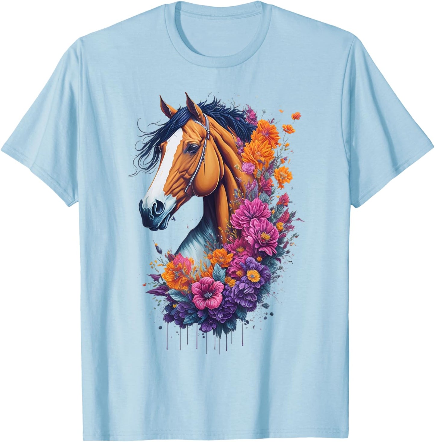 Flower Horse Spring Nature Horse Lovers & Men T-Shirt - T-Shirt | Light Blue
