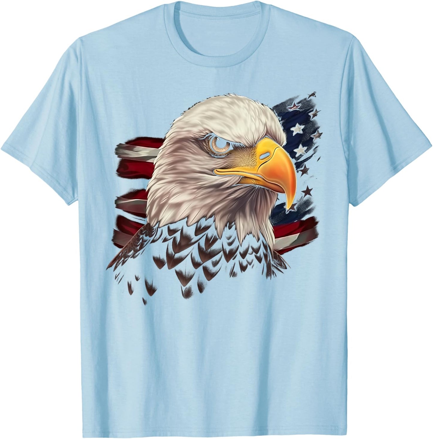 American Flag Eagle Birds USA Patriotic Design T-Shirt - T-Shirt | Light Blue