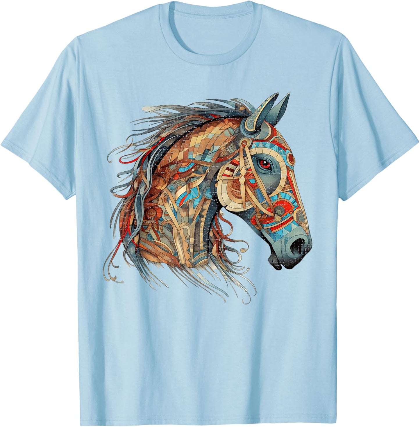 Horse Tribal Abstract Art Native American Geometric Horses T-Shirt - T-Shirt | Light Blue