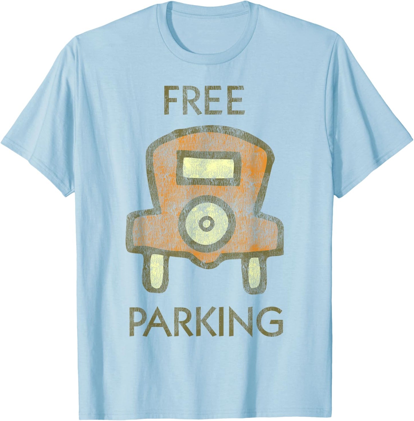 Monopoly Mr. Monopoly Free Parking Distressed Logo T-Shirt - T-Shirt | Light Blue