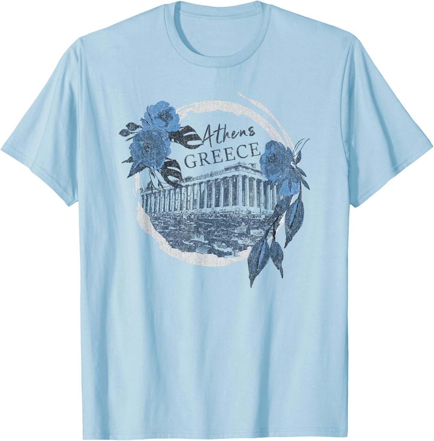 Athens Greece Parthenon Floral T-Shirt - T-Shirt | Light Blue