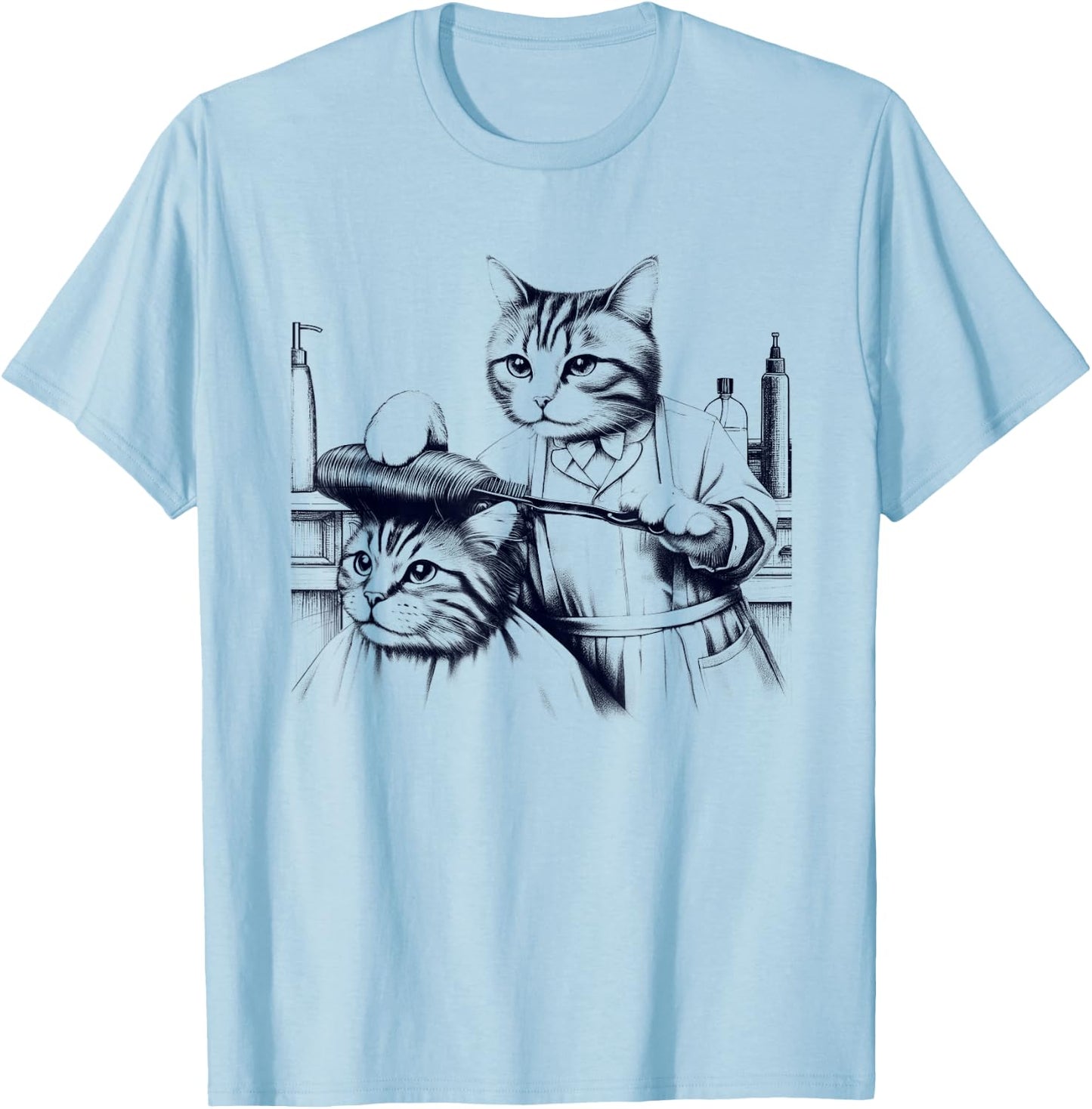 Vintage Retro Hair Stylist Cat Kitten Lover Men Women Kids T-Shirt - T-Shirt | Light Blue