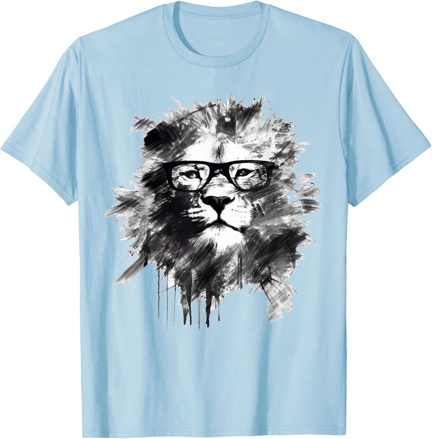 Lion Artwork Glasses - Art Animal Drawing Lion T-Shirt - T-Shirt | Light Blue