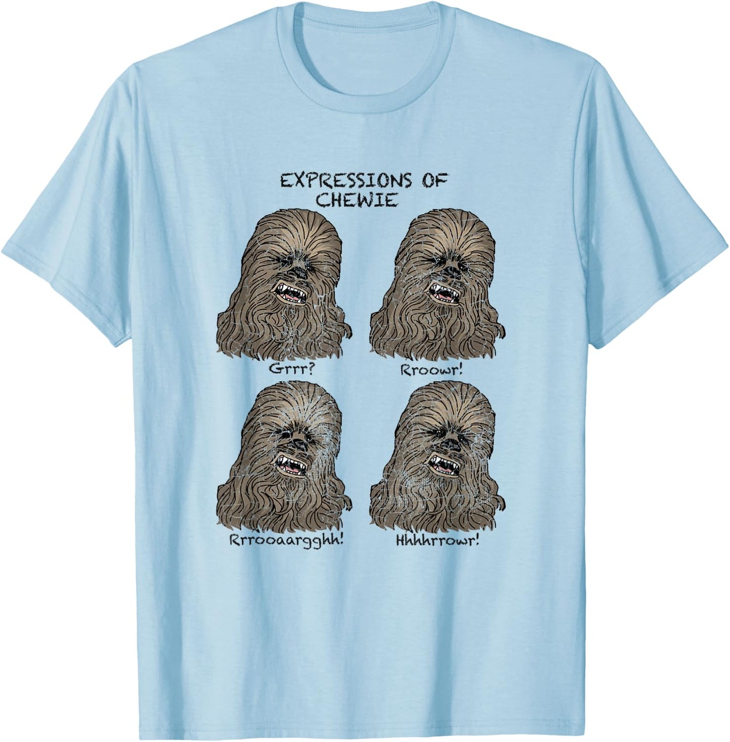 Star Wars Chewbacca Expressions Of Chewie Wookie Faces T-Shirt - T-Shirt | Light Blue