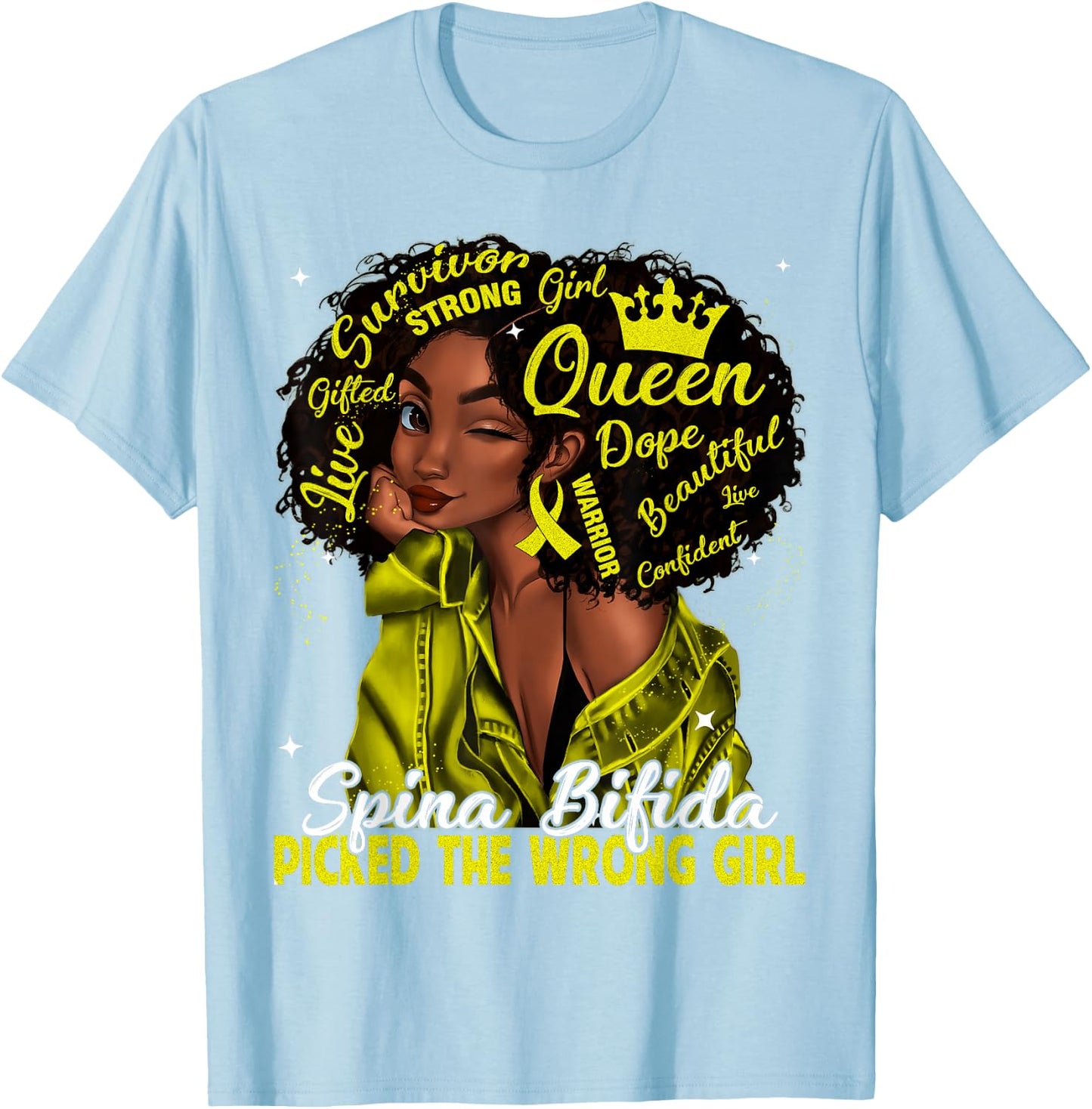 Spina Bifida Picked The Wrong Girl Black Queen Women Girls T-Shirt - T-Shirt | Light Blue
