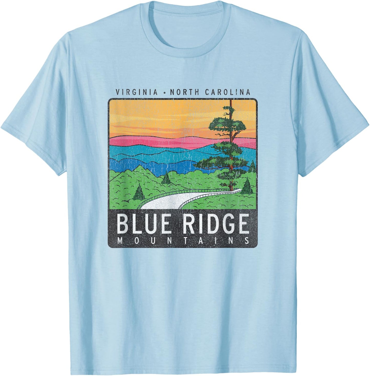 Blue Ridge Mountains National Park Retro T-Shirt - T-Shirt | Light Blue