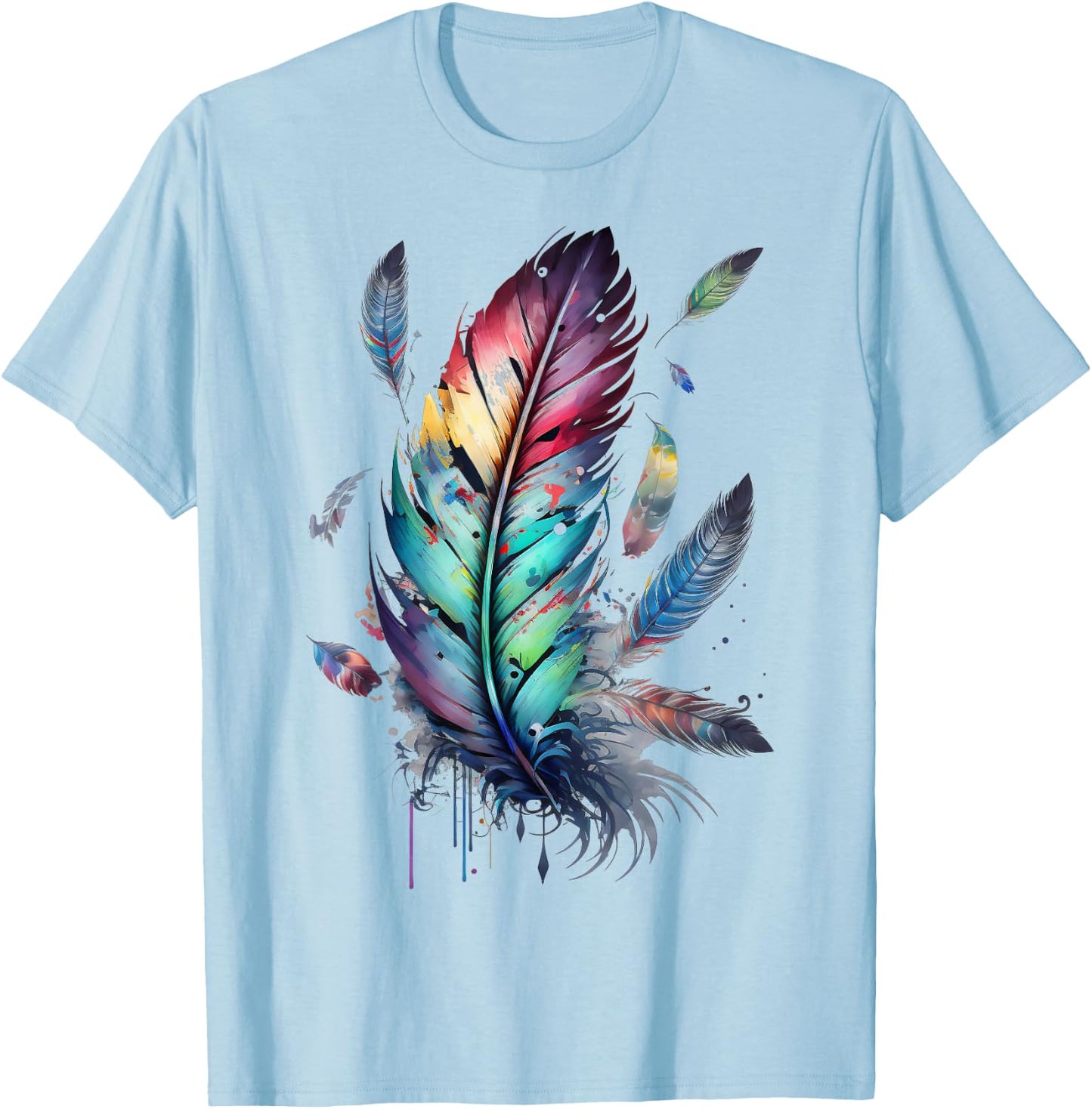 Colorful feathers boho style, bird, Native Americans, symbol T-Shirt - T-Shirt | Light Blue