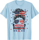 Messy Bun 4th Of July Patriotic Af Pregnant Pregnancy Funny T-Shirt - T-Shirt | Light Blue