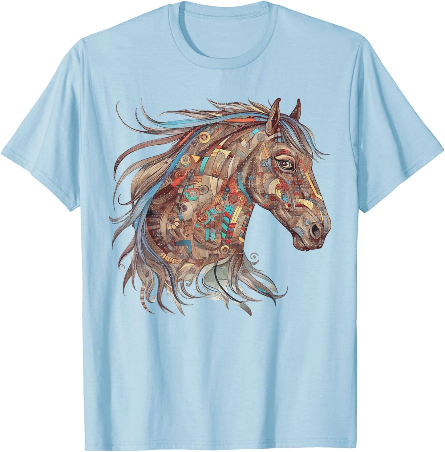 Horse Tribal Abstract Art Native American Geometric Horses T-Shirt - T-Shirt | Light Blue