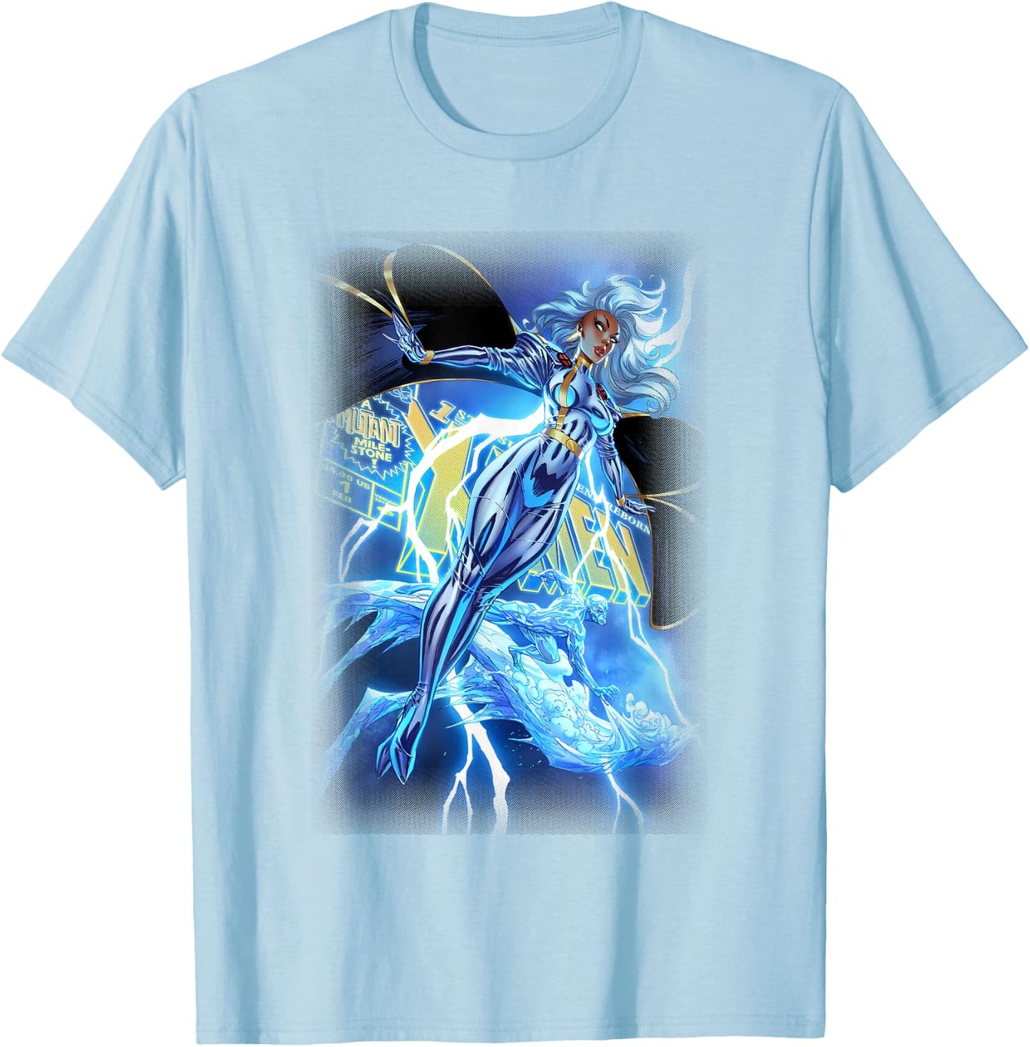 Marvel X-Men Storm & Iceman Epic Distressed Poster T-Shirt - T-Shirt | Light Blue