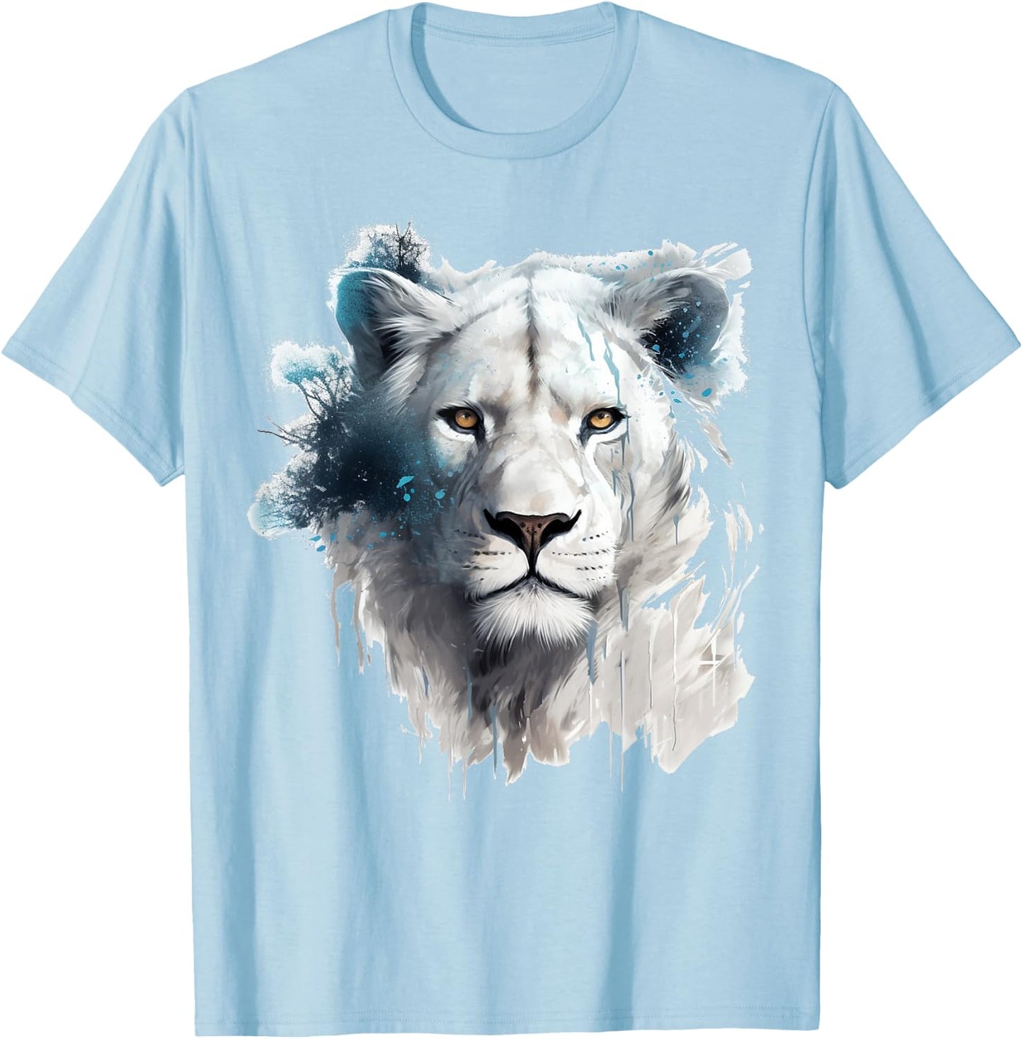 Lion in White - Art Animal Motif Zoo Lion T-Shirt - T-Shirt | Light Blue