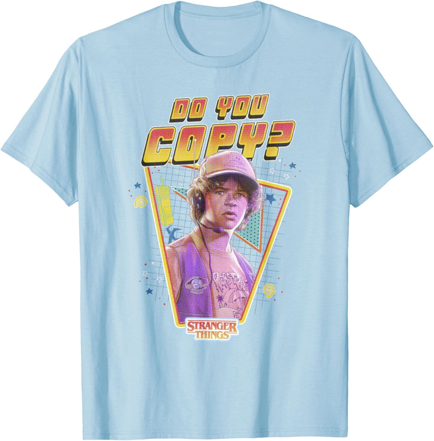 Stranger Things Dustin Henderson Do You Copy? Retro Logo T-Shirt - T-Shirt | Light Blue