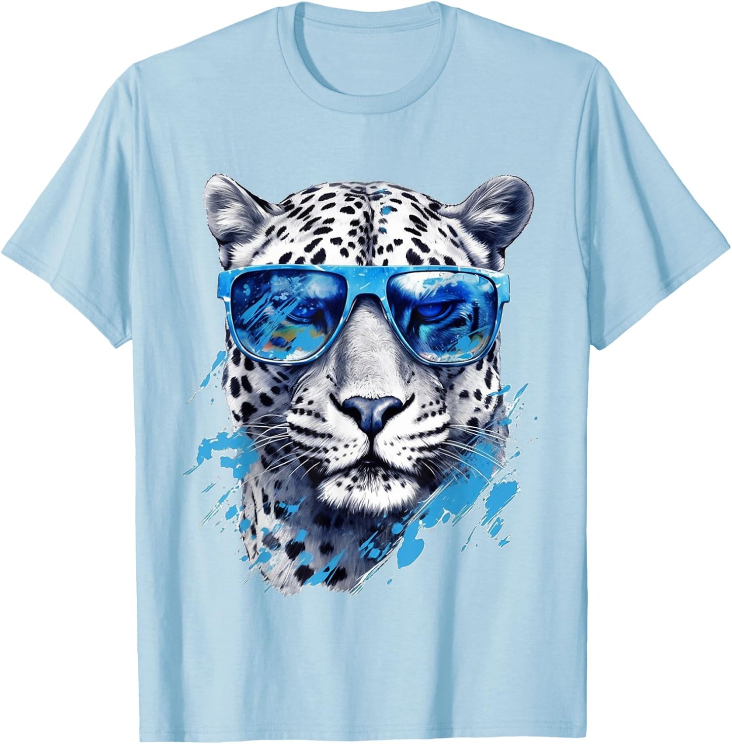 White Leopard Sunglasses Art - Animal Leopard T-Shirt - T-Shirt | Light Blue