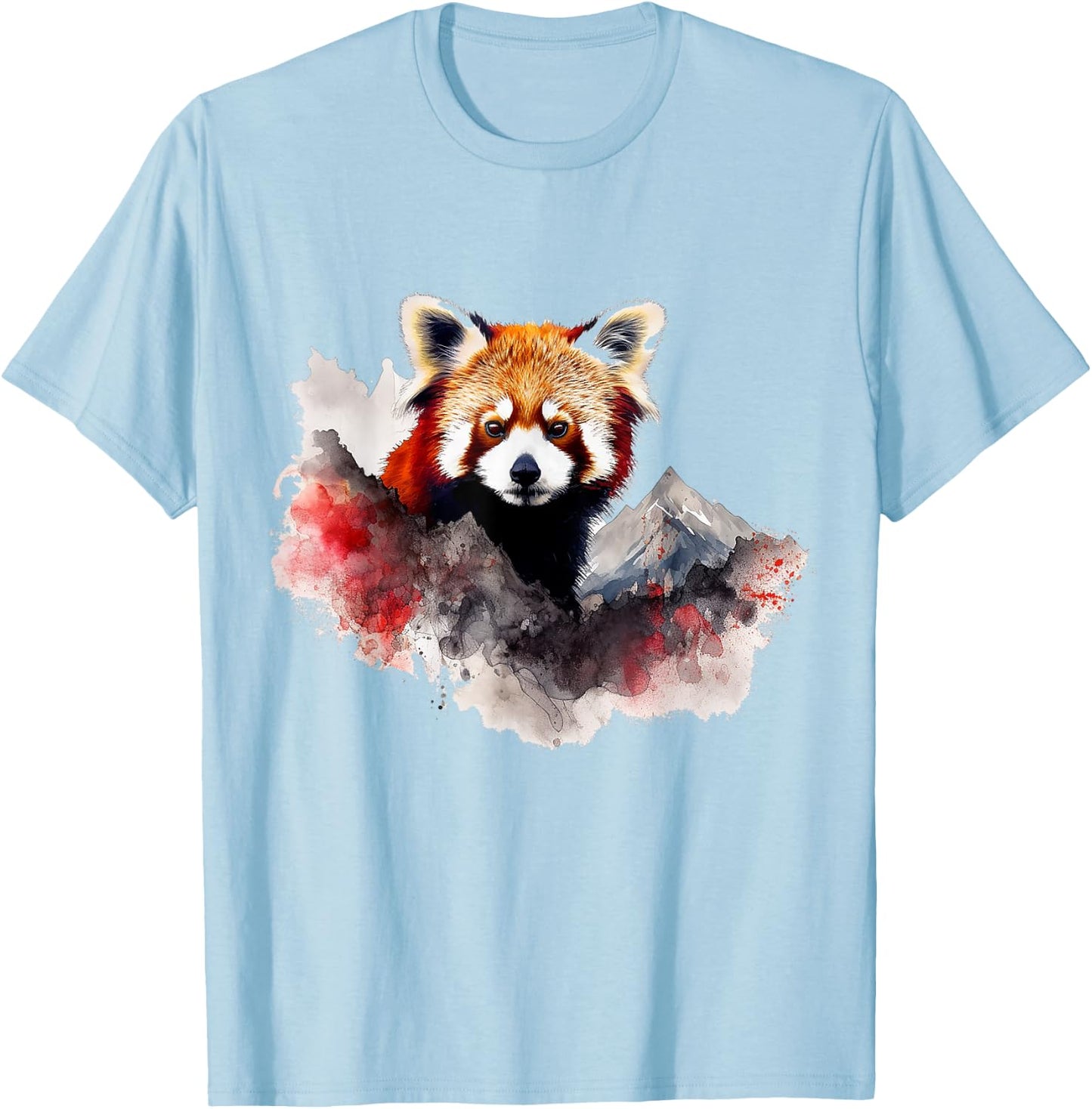 Red Panda Mountains Artwork | Animal Landscape Red Panda T-Shirt - T-Shirt | Light Blue