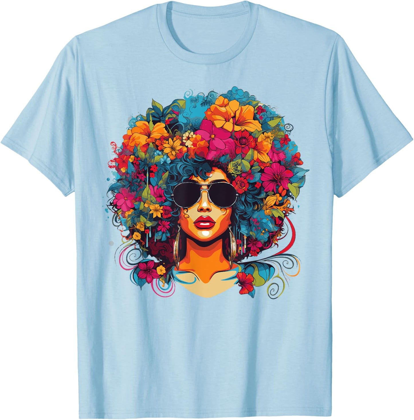 Afro Hair Natural Black History Pride Black Melanin T-Shirt - T-Shirt | Light Blue