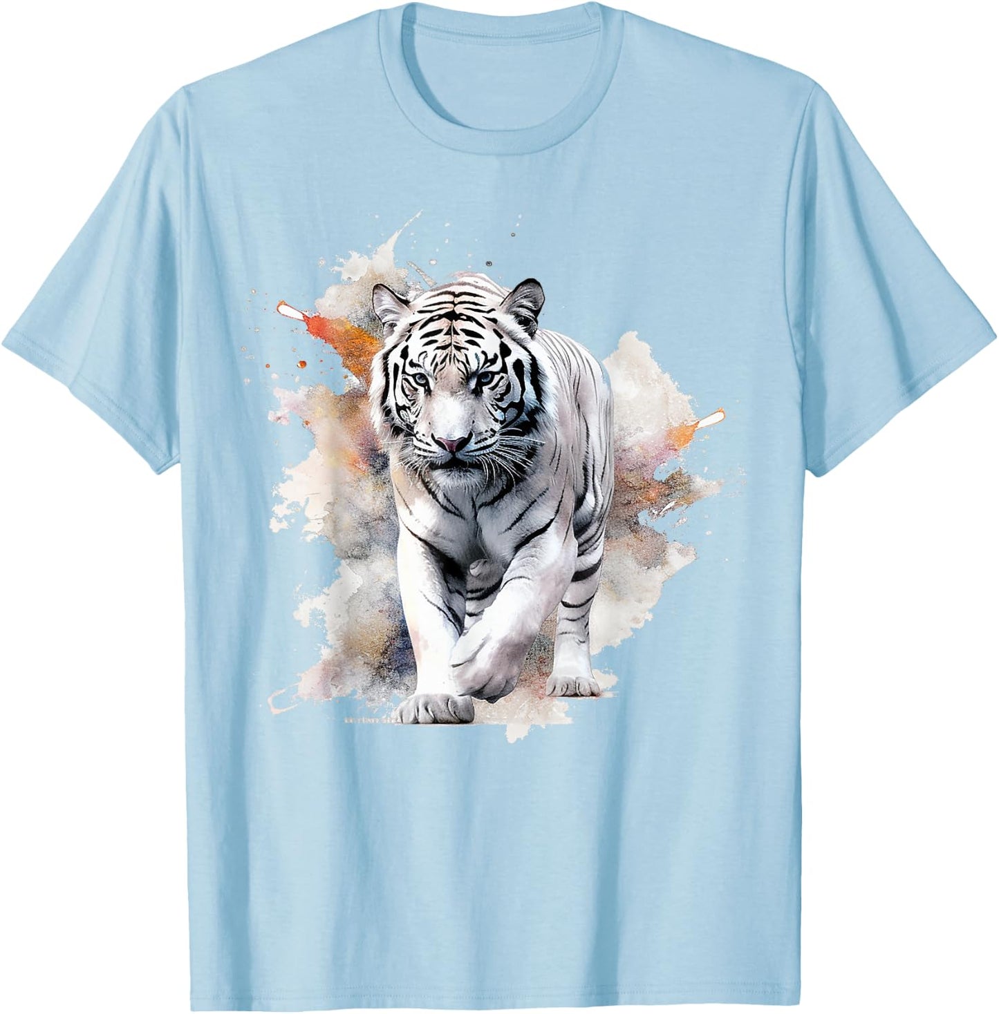 White Tiger Lover Artwork | Animal Motif Tiger T-Shirt - T-Shirt | Light Blue