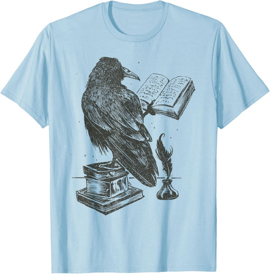 Raven Crow Reading a Magic Book Wizard Animal Bird Reader T-Shirt - T-Shirt | Light Blue