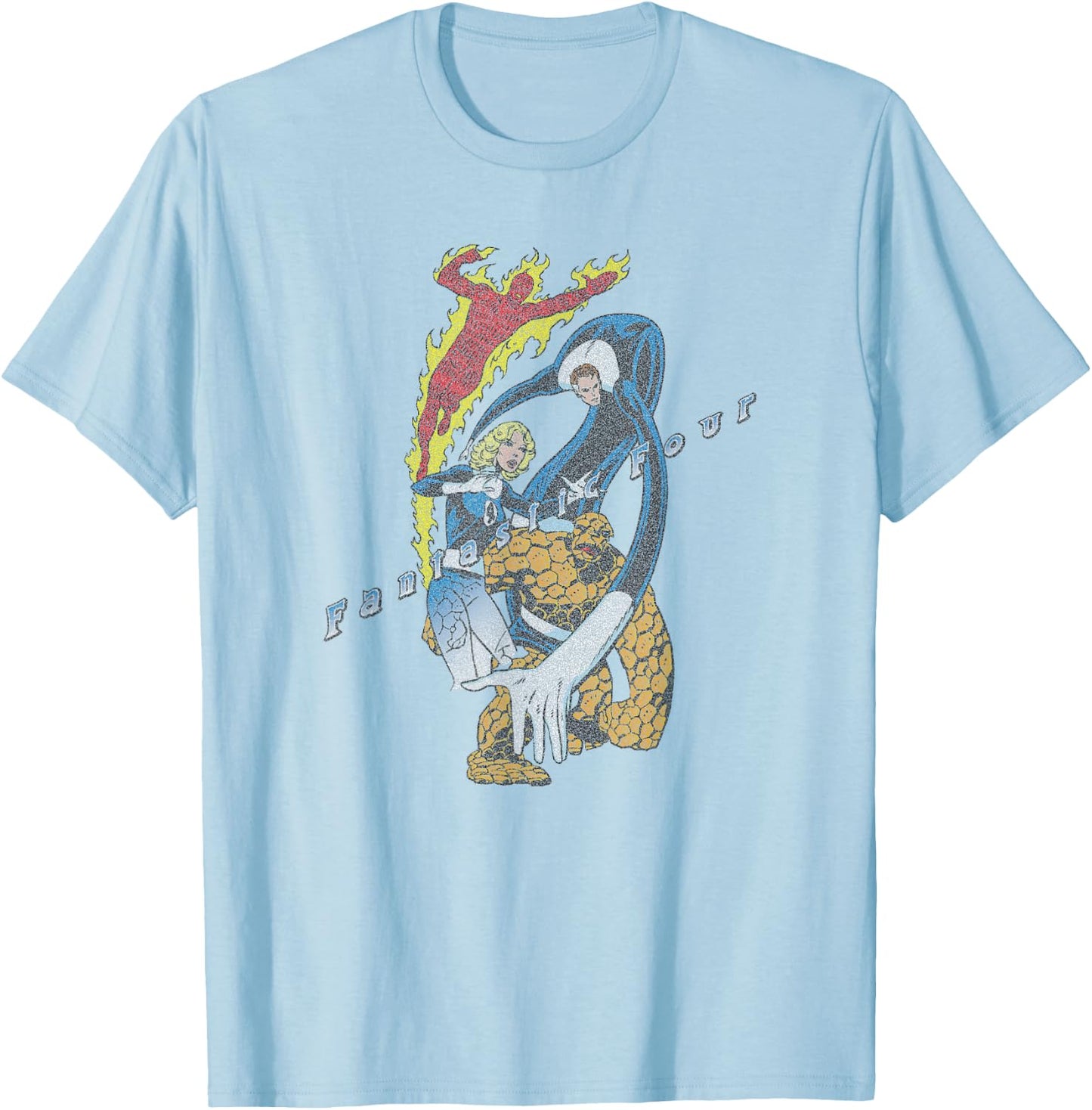 Marvel Fantastic Four Group Shot Comic Retro Vintage Logo T-Shirt - T-Shirt | Light Blue