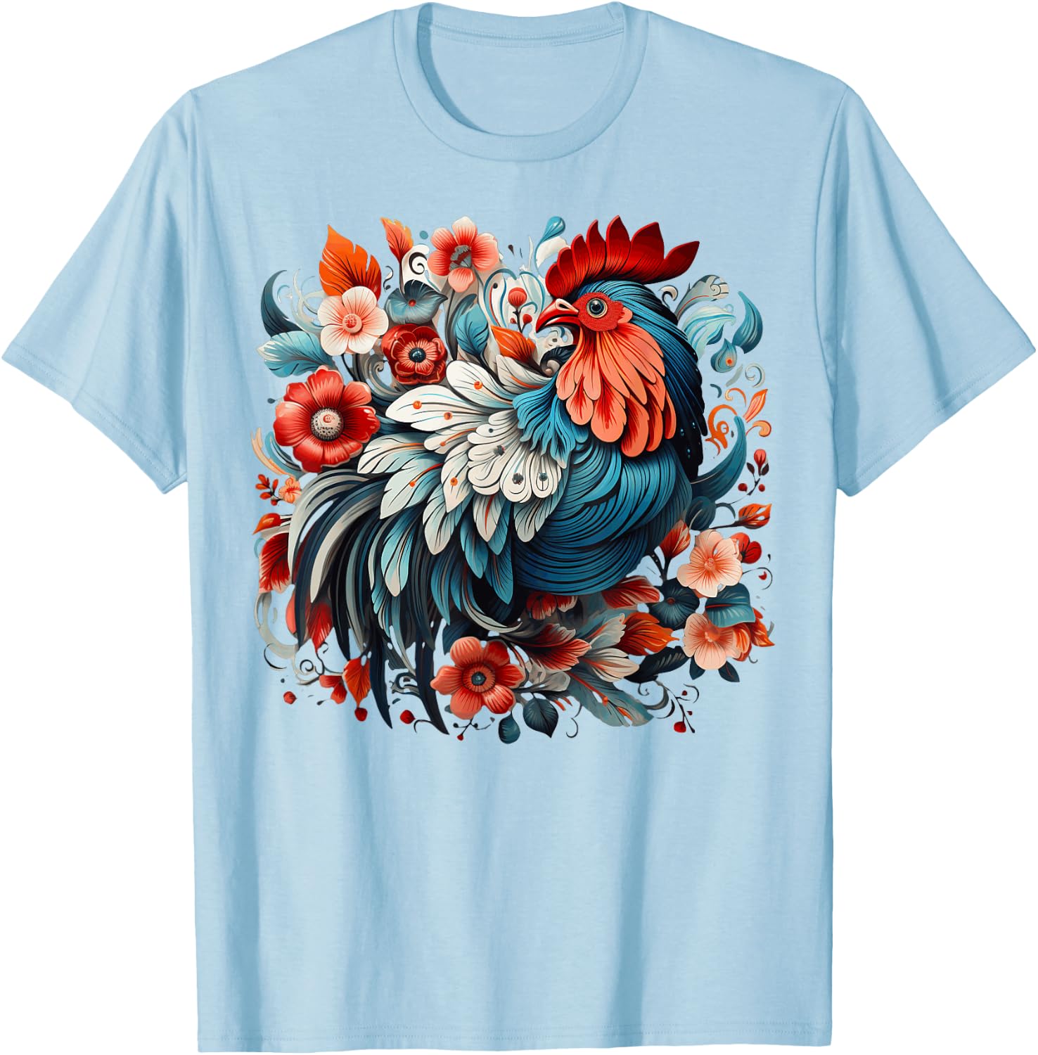 Chicken Floral T-Shirt - T-Shirt | Light Blue