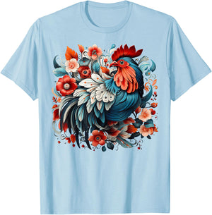 Chicken Floral T-Shirt - T-Shirt | Light Blue