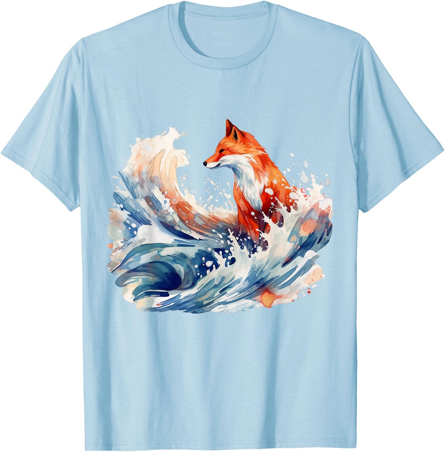 Fox Wave Artwork, Animal Art, Fox T-Shirt - T-Shirt | Light Blue