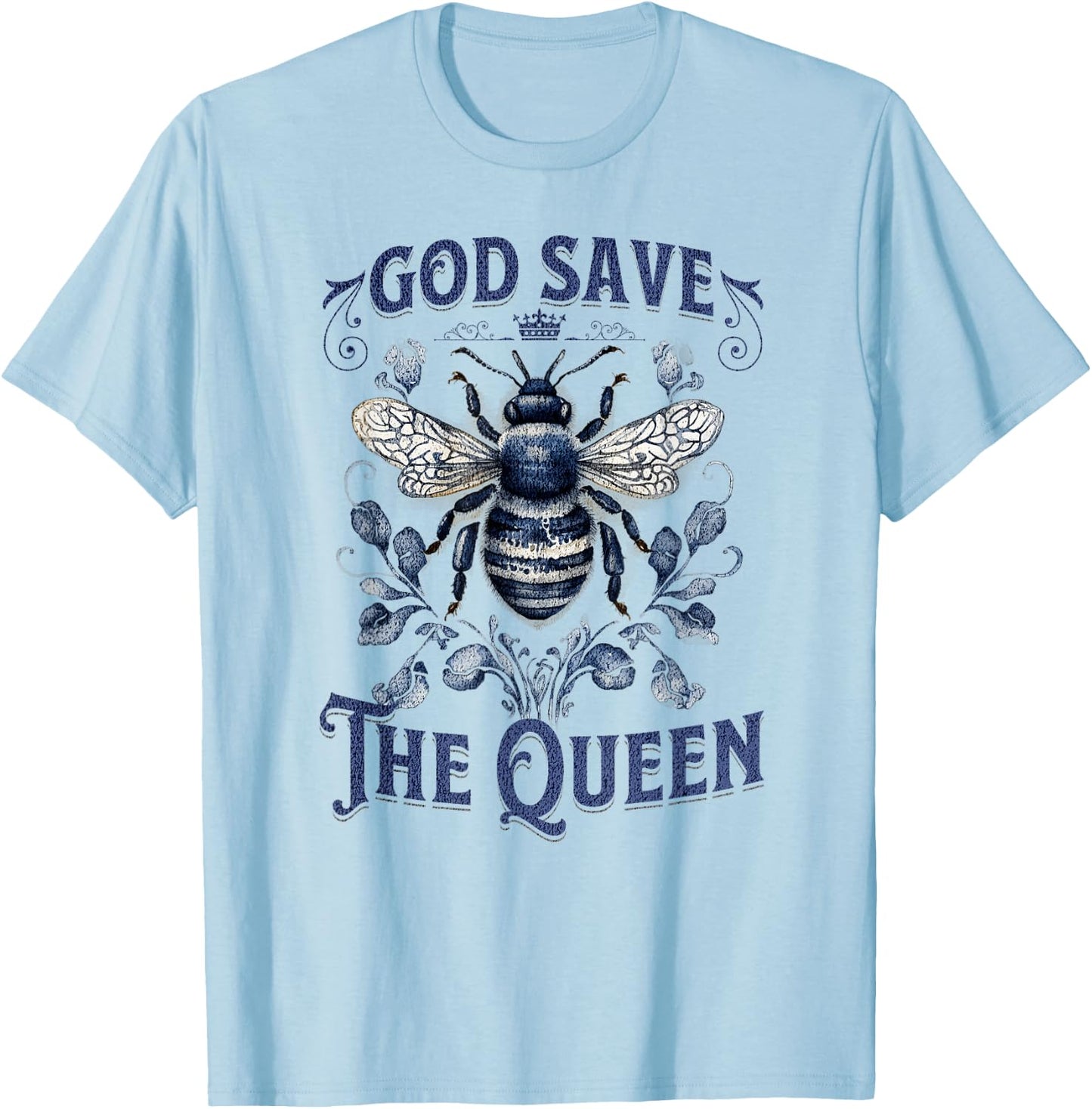 God Save the Queen Native Gardening Bee Graphic T-Shirt - T-Shirt | Light Blue
