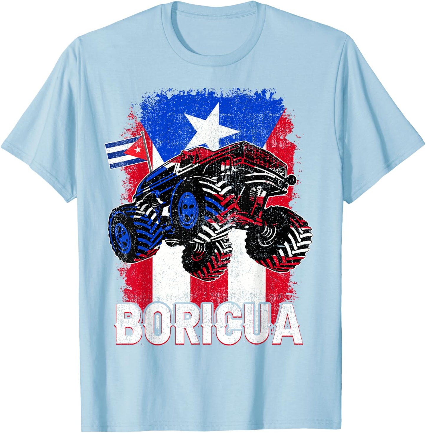 Boricua Puerto Rico Kid Boy Toddler Monster Truck Rican Flag T-Shirt - T-Shirt | Light Blue