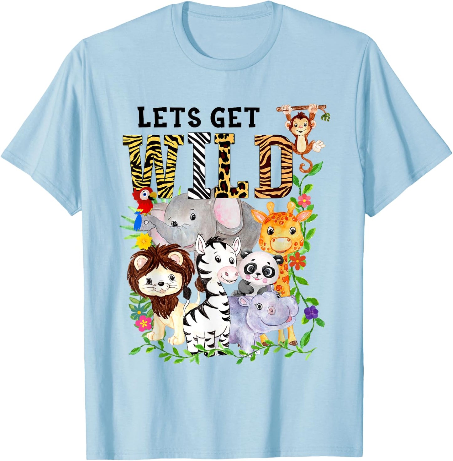 Let's Get Wild Zoo Animals Safari Party A Day At The Zoo T-Shirt - T-Shirt | Light Blue