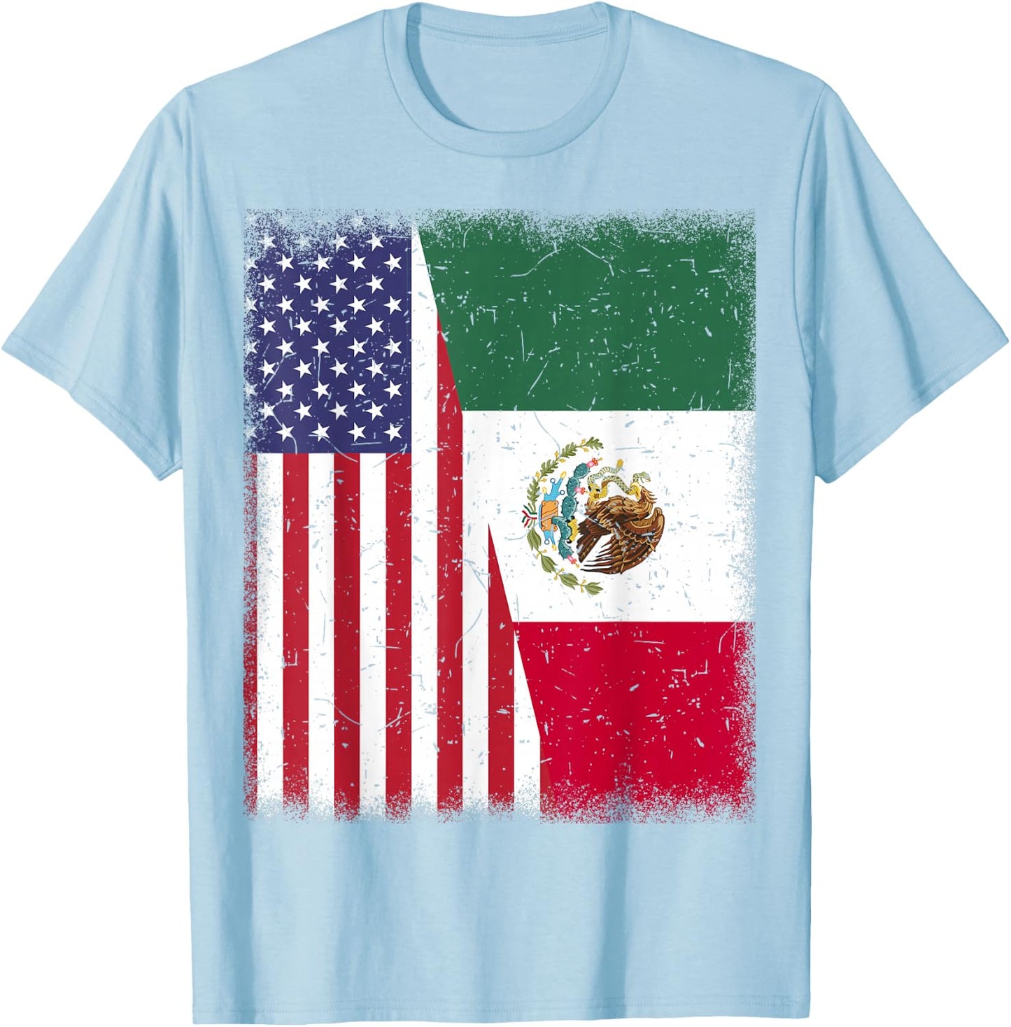 Mexico Half American Flag Mexican Independence Day Men Women T-Shirt - T-Shirt | Light Blue