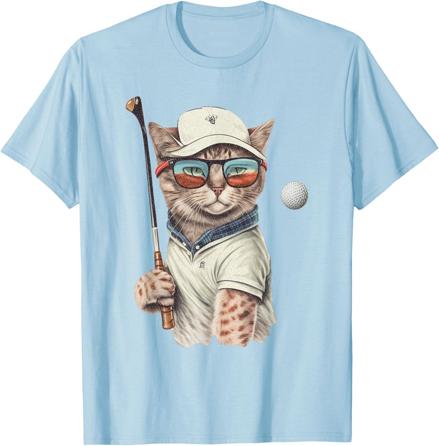 Vintage Retro Cat Playing Golf, Golfer , Kitties Lover T-Shirt - T-Shirt | Light Blue