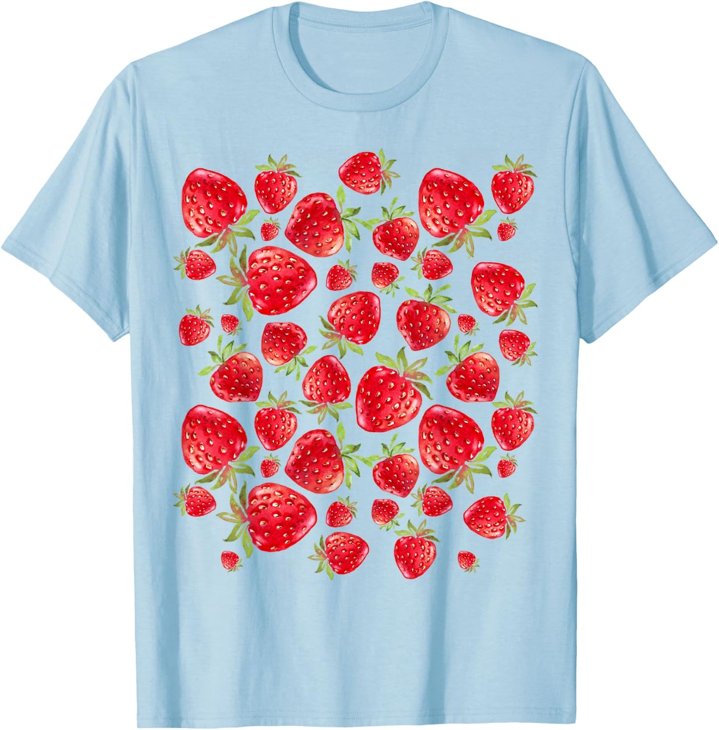 Strawberry Strawberries Farmhouse Style Pattern T-Shirt - T-Shirt | Light Blue