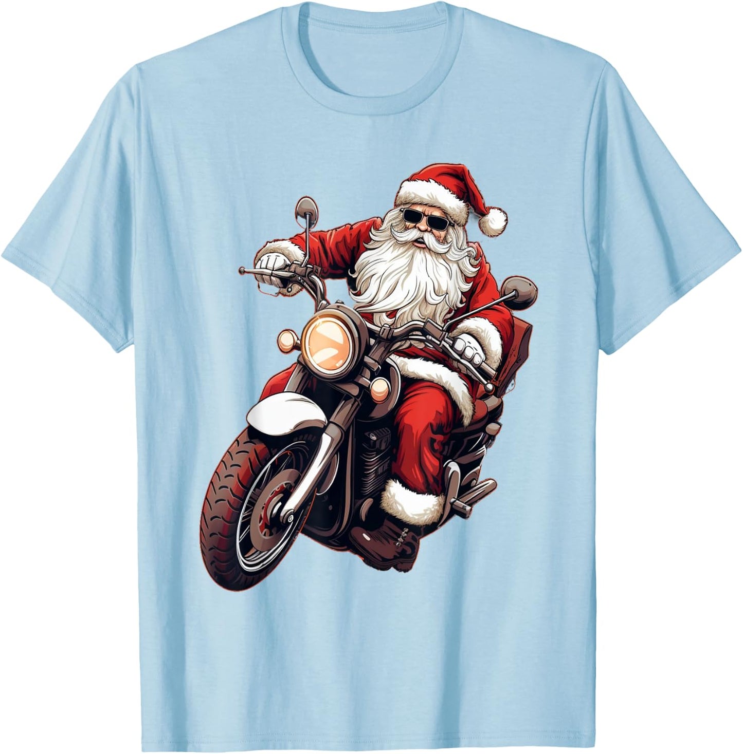 Santa Riding Motorcycle Bike Funny Christmas Biker Xmas T-Shirt - T-Shirt | Light Blue